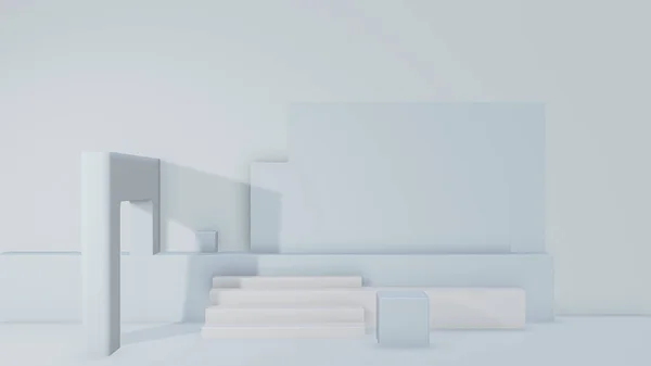 Representación Una Habitación Blanca Con Podio Una Pared Blanco — Foto de Stock