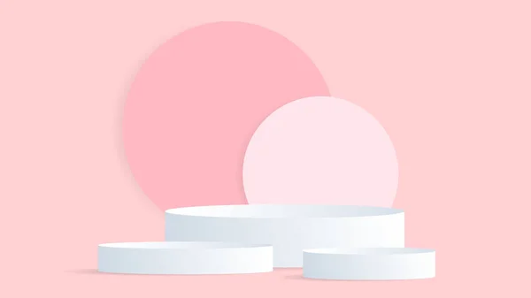 Podio Blanco Sobre Fondo Rosa Diseño Moderno Plano Ilustración Vector — Vector de stock