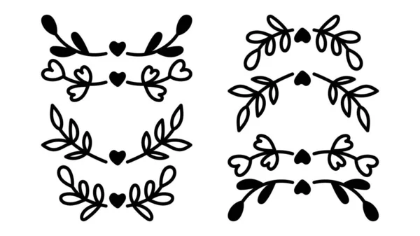 Çiçeksel karalama bölücüleri, klasik el yapımı kabile okları ve beyaz arka planda izole edilmiş kaligrafik deco sınır vektörü. Vektör İllüstrasyonu EPS 10