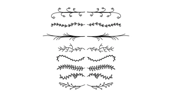 Nastavit Květinové Ornamentální Děliče Čmáranic Ručně Kreslené Kmenové Šipky Kaligrafie — Stockový vektor