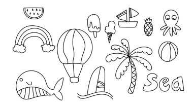 Hand drawn line summer elements .isolated on white background ,Vector illustration EPS 10