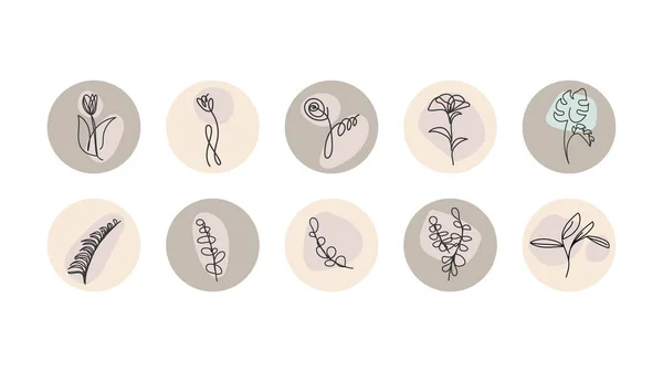 Set Minimalist Handwritten Flower Leaf Set Isolated White Background Vector — Wektor stockowy