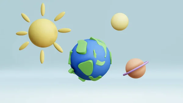 Sonne Mond Und Erde Darstellung Auf Blauem Hintergrund Darstellung — Stockfoto