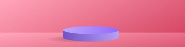 Pembe zemin üzerine Banner Podyumu, Modern tasarım 3D illüstrasyon Vektör EPS 10