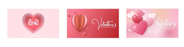 Set Heart Cloud Podium Valentine Day Content Online Copy Space — Stok Vektör