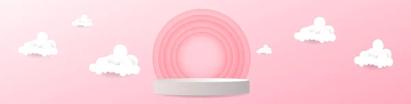 Abstract Minimal White Podium Product Display Cloud Presentation Pink Background — стоковый вектор