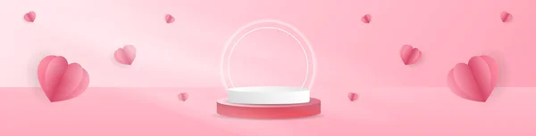 Banner Podium Heart Valentine Day Pink Background Flat Modern Design — Archivo Imágenes Vectoriales