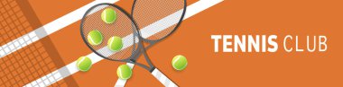 Banner Tennis ball on Tennis racket on the white line clay court tennis , Illustrations for use in online sporting events , Illustration Vector  EPS 10