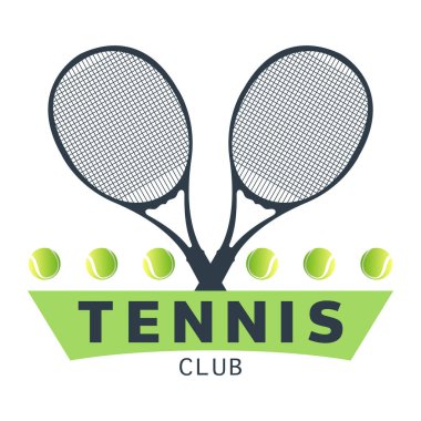 Tenis kulübü logosu raket ve top, basit düz tasarım tarzı, illüstrasyon Vector EPS 10, tenis şampiyonası logosu için kullanılabilir