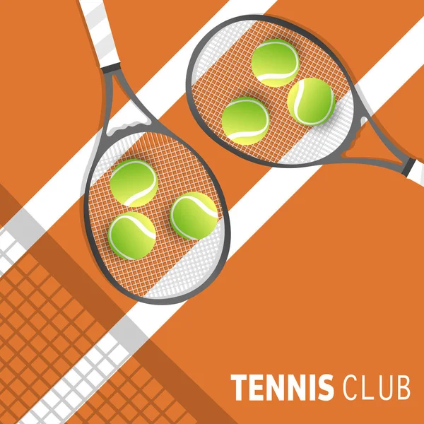 白い線粘土コートテニスのテニスラケットのテニスボール オンラインスポーツイベントで使用するためのイラスト イラストベクターEps — ストックベクタ