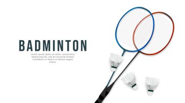 Badminton raketi beyaz arka planda izole edilmiş badminton servis horozu metin için kopya alanı, illüstrasyon Vector EPS 10