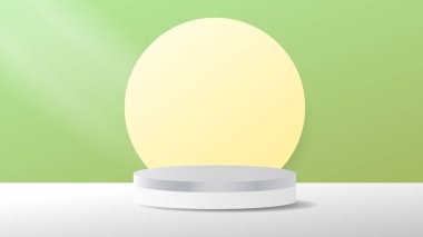 Yeşil zemin üzerine beyaz podyum, Düz Modern tasarım, illüstrasyon Vektör EPS 10