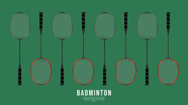 Set Raquette Badminton Icône Symbole Vecteur Isolé Sur Fond Vert — Image vectorielle