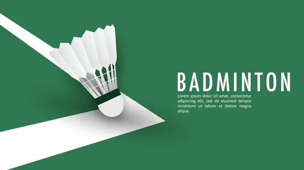 Beyaz çizgili Shuttlecock yeşil arka plan badminton kortunda, badminton spor duvar kağıdıyla fotokopi alanı, illüstrasyon Vector EPS 10