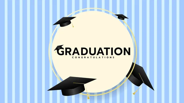 卒業サークルフレームWith卒業キャップ 青の背景におめでとう ベクトルイラストEps — ストックベクタ