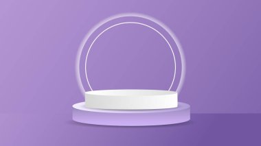 Mor zemin üzerinde beyaz podyumlu ürün görüntüsü. Taze akıl, illüstrasyon Vector EPS 10