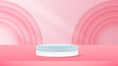 Pembe arka planda beyaz podyum, 3D sahne sahne ürünleri, kozmetik ürünler, illüstrasyon 3d Vektör EPS 10