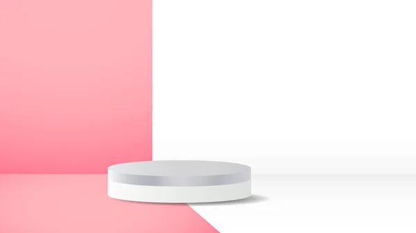 Fehér Pódium Minimális Rózsaszín Fehér Háttér Másolási Hely Szöveg Állni — Stock Vector