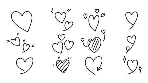 Set Hearts Handwriting Hand Drawn Isolated White Background Vector Illustration — Stock Vector