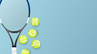 Tenis topuyla tenis raketi yeşil tenis kortunda metin için fotokopi alanı, çevrimiçi spor etkinliklerinde kullanılacak illüstrasyonlar, İllüstrasyon Vektörü EPS 10