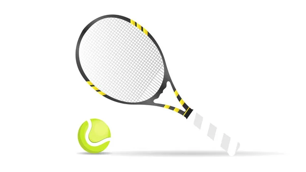 Tennisball Mit Tennisschläger Isoliert Auf Weißem Hintergrund Flaches Modernes Design — Stockvektor