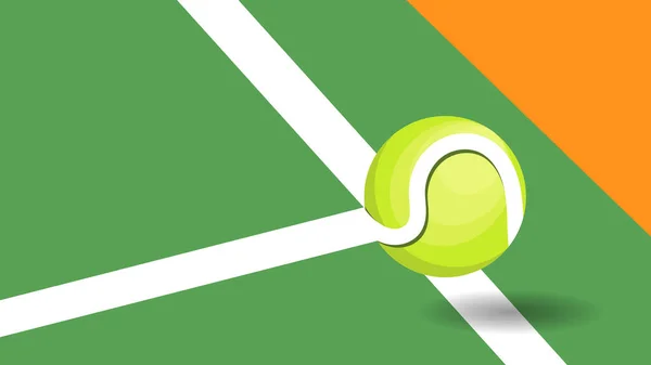 Tennisball Auf Weißer Linie Auf Tennisgrün Court Vektor Mit Kopierraum — Stockvektor