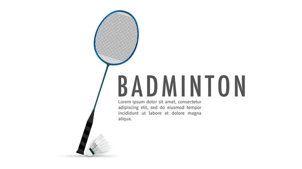 Raquete Badminton Com Badminton Branco Shuttlecock Isolado Fundo Branco Com — Vetor de Stock