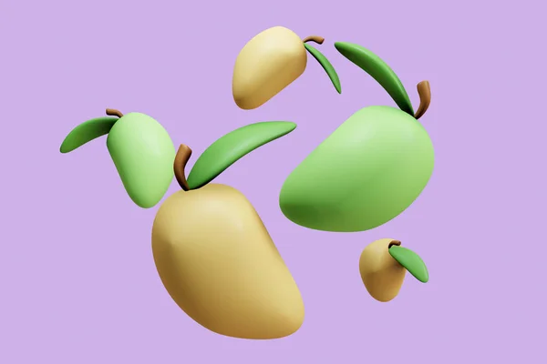 Mango Render Fruits Isolated Purple Background Clipping Path Illustration Rendering — Stock Photo, Image