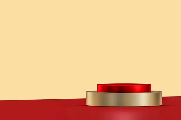 Красный Золотой Подиум Презентации Копировальным Пространством Текста Изолированным Золотом Фоне — стоковое фото