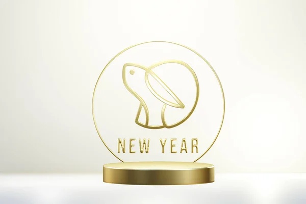 Gold Podium Neujahr Jahr Des Hasen Und Asiatische Elemente Für — Stockfoto