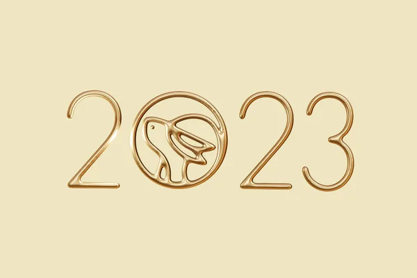 2023 tavşan logosu 3d görüntüleme, tavşan ve Asya elementleri yılı ürün sunumu için, altın arkaplan izole, illüstrasyon 3D