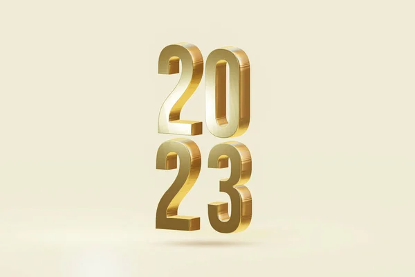 2023 3d render is gold color , isolated on beige color background , illustration 3D Rendering