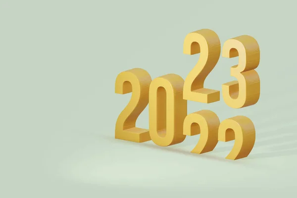 Yeni yıl tatilinde 2022 'den 2023' e değiştirilen arkaplan, bej renkli arkaplan, illüstrasyon 3D