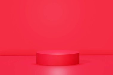 Kırmızı ve beyaz podyumlu soyut bir arka plan. 3d illüstrasyon