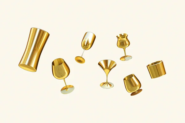 Gafas Oro Varias Formas Render Aislado Sobre Fondo Color Beige — Foto de Stock