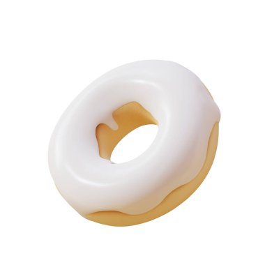 Beyaz arka planda izole edilmiş, kırpma yolu ile donut beyaz çikolata, resimleme