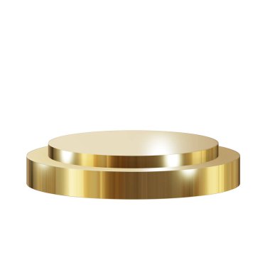 Golden podium for presentation , with clipping path , isolated on white  background , 3D Rendering illustration