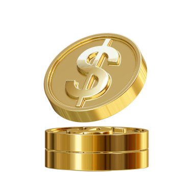 bize dolar altın sikkeler 3d kırpma yolu ile, beyaz arka planda izole, 3D resimleme