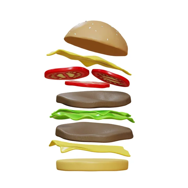 Big Burger Different Ingredients Burger Ads Clipping Path Isolated White — Stock fotografie