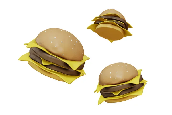 Cheeseburger Render Burger Ads Clipping Path Isolated White Background Rendering — Fotografia de Stock