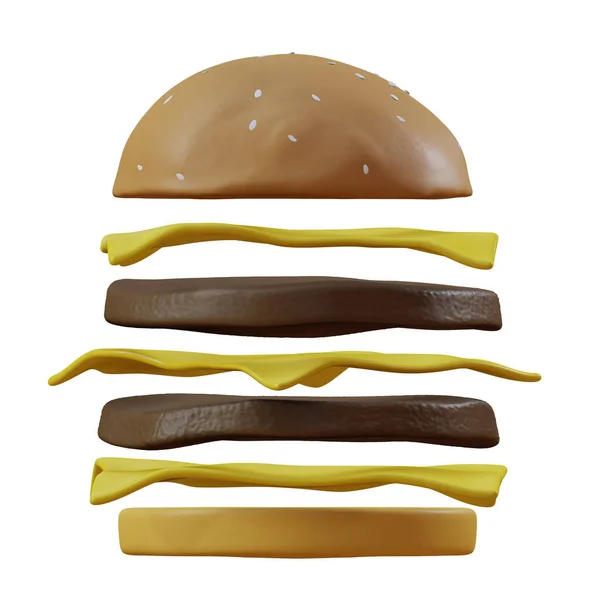 Cheeseburger Different Ingredients Burger Ads Clipping Path Isolated White Background — Stockfoto