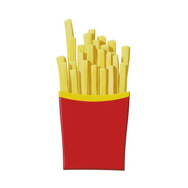 French Fries Chips Red Paper Envelope Render Isolated White Background — 스톡 사진