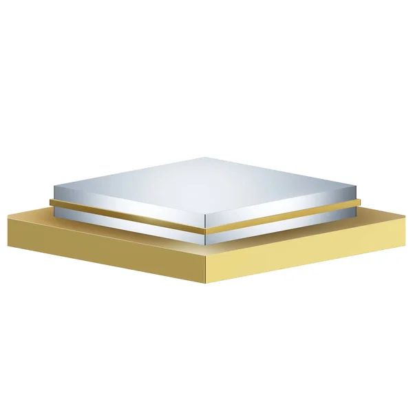 Gouden Zilveren Vierkante Podium Met Clipping Pad Geïsoleerd Witte Achtergrond — Stockfoto