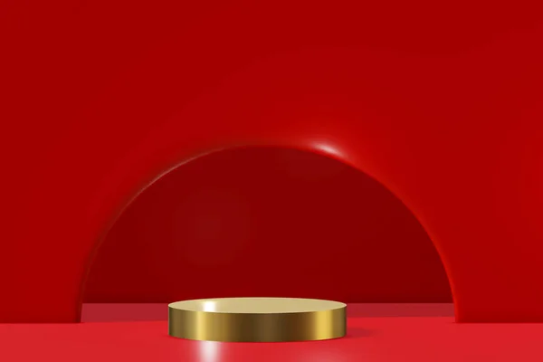 Fondo Semicircular Rojo Podio Dorado Para Presentación Fondo Abstracto Ilustración — Foto de Stock