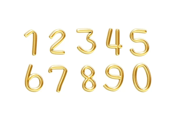 Numbers Reflective Gold Render Clipping Path Isolated White Background Rendering — Stock fotografie