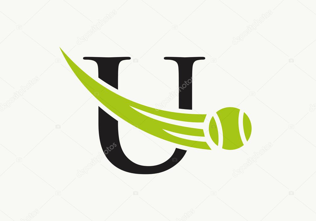 Tennis Logo Design Template On Letter U. Tennis Sport Academy, Club Logo With U Letter