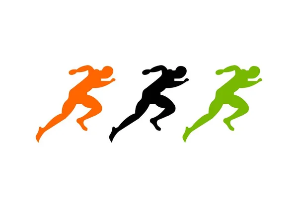 スポーツランニングマンフロントビューロゴ ランニングマンシルエットロゴテンプレート マラソン テンプレート ランニングクラブやスポーツクラブのための — ストックベクタ