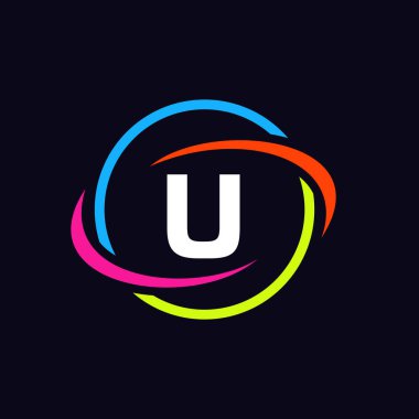 Mektup Konseptinde Teknoloji Logosu Tasarımı. Mektup U Teknoloji Logosu. Ağ Logosu Şablonu