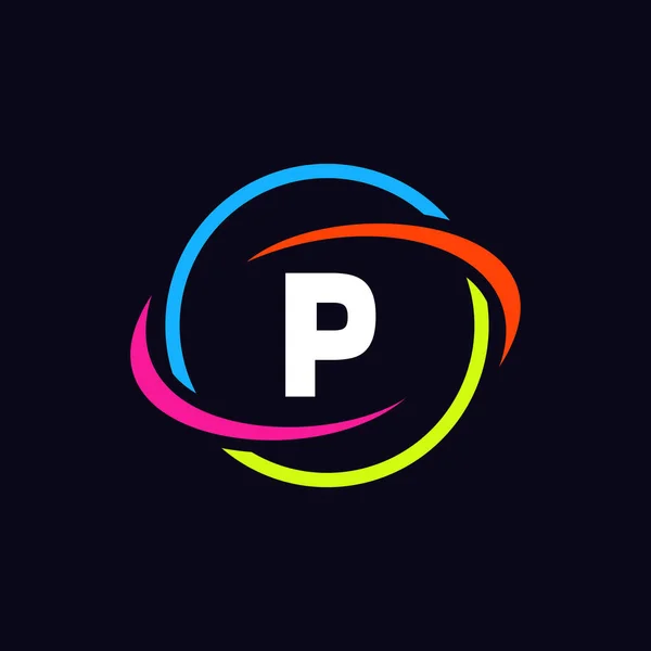 テクノロジーロゴデザインPレターコンセプト 文字P技術ロゴ ネットワーキングロゴテンプレート — ストックベクタ