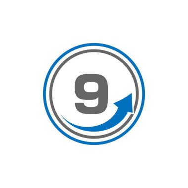 9 harfli büyüyen oklu finans logosu. Harf 9 Pazarlama ve Finansal İş Logosu Şablonu